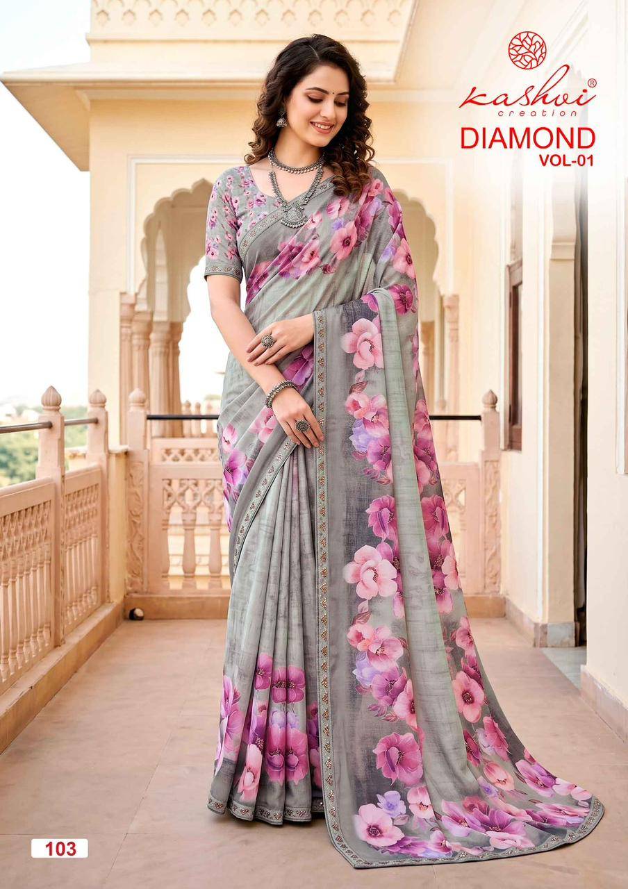 DIAMOND VOL 01 By KASHVI CREATION 101 To 108 Series Indian Traditional Wear DULL MOSS VISCOSE sarees At Wholesale Price